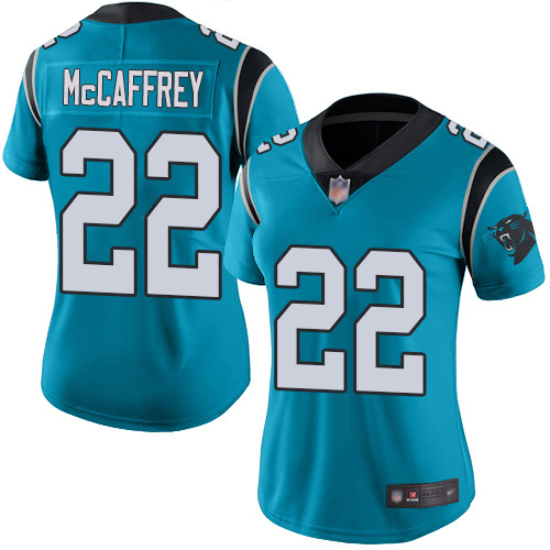 Carolina Panthers Limited Blue Women Christian McCaffrey Jersey NFL Football 22 Rush Vapor Untouchable